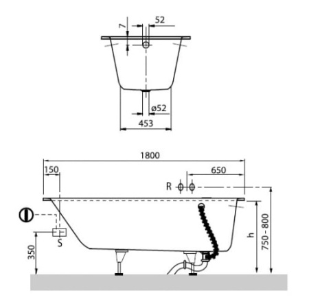 Ванна квариловая  Villeroy & Boch Oberon 180х80, белый альпин (UBQ180OBE2V-01)