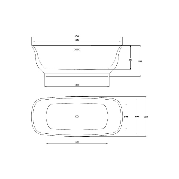 Ванна акриловая (170х75) Vincea VBT-114