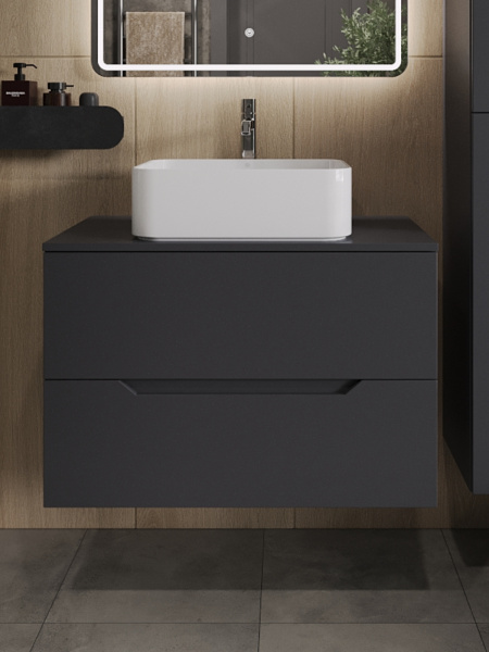 Тумба с раковиной подвесная 80 см, Orange Line Li-80TugMDF+B02-460W графит/белый