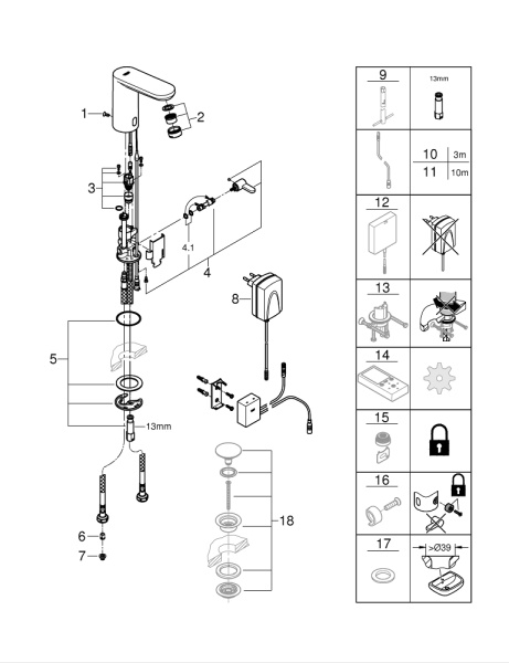 Электронный смеситель для раковины Grohe Eurosmart Cosmopolitan E Bluetooth 36413 000 (36413000)  хром