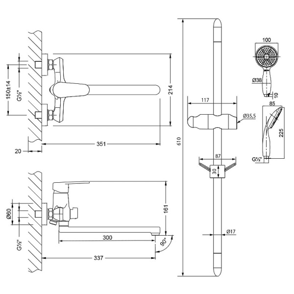 Смеситель для ванны Lemark Point LM0379C