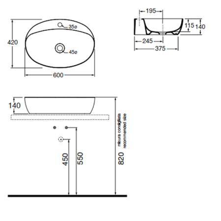 Раковина накладная Azzurra Elegance Circle ELLA060420CMBI/(ECI60M bi)*1