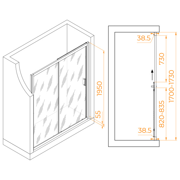 Душевая дверь 170 см Passage PA-016 350801617-11 прозрачное