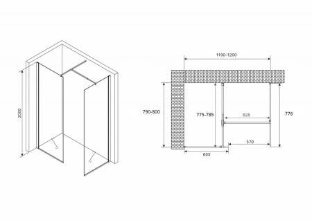 Душевой уголок (120х80) ABBER Immer Offen AG67128B черный