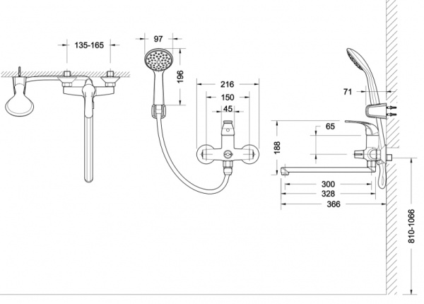 Смеситель для ванны c длинным изливом  Bravat Fit, черный F6135188BM-LB-RUS
