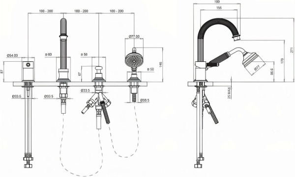 Смеситель на борт ванны Cezares APHRODITE-BVDM-03/24-Bi