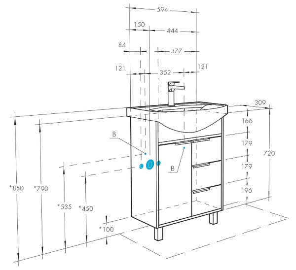Тумба с раковиной Акватон Рико 65 1A2133K1RIB90