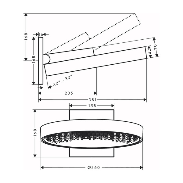 Верхний душ с кронштейном Hansgrohe Rainfinity 360 1jet 26230000 хром