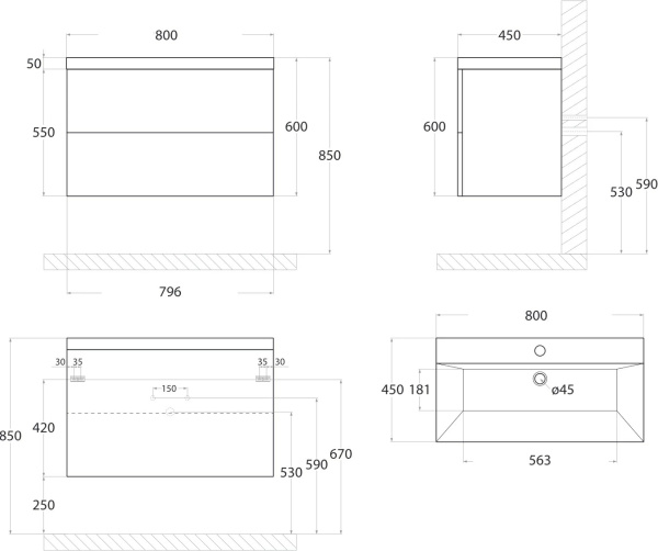 База под раковину подвесная Art&Max AM-Verona-Push-900-2C-SO-BI-TS Белый матовый