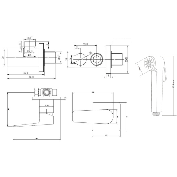 Набор с гигиеническим душем ESKO квадратный (SHS 4 in1Q)