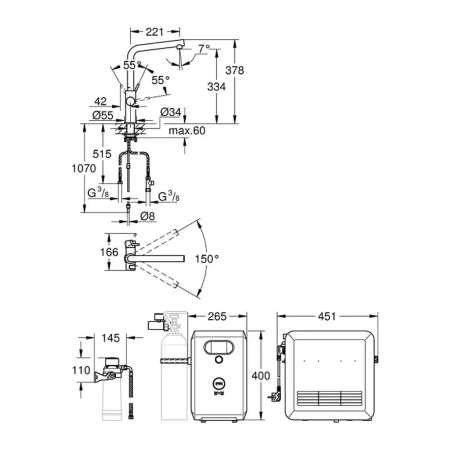 Смеситель для кухни с C-изливом GROHE Blue Professional 31347 003 (31347003)