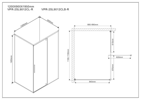 Душевой уголок Vincea  Slim VPR-2SL9012CLB-R (120х90)  матовый черный, стекло прозрачное, правый