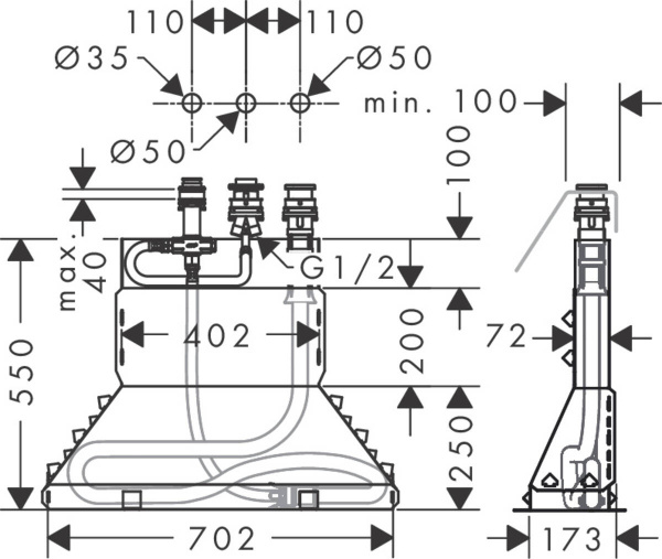Скрытая часть смесителя для ванны Hansgrohe 13437180
