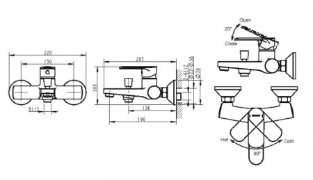 Смеситель для ванны короткий излив Bravat Louise F6191183CP-01-RUS