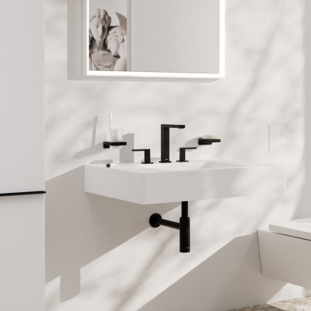 Смеситель для раковины на 3 отверстия с донным клапаном Push-Open Hansgrohe Tecturis E 73030670 черный матовый