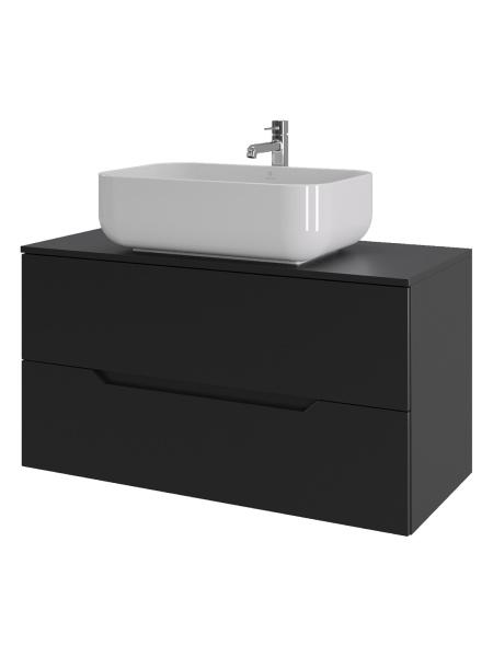 Тумба с раковиной подвесная 100 см, Orange Line Li-100TubMDF+B03-600W черный/белый