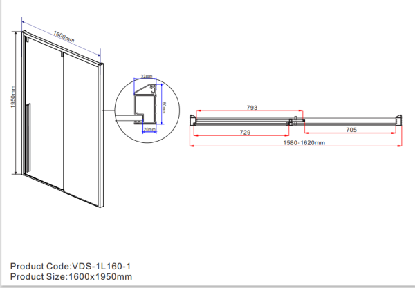 Душевая дверь Vincea Lugano VDS-1L160CL-1, (160х195)  хром, стекло прозрачное