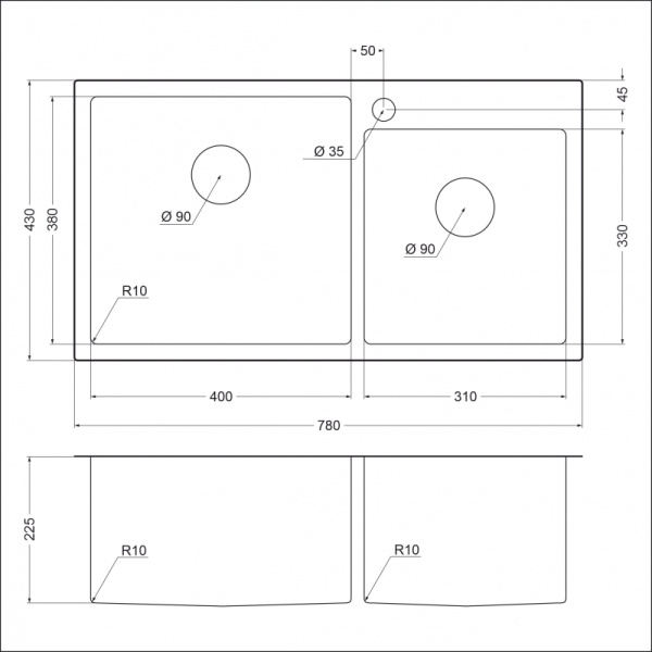 Кухонная мойка (78х43) EMAR EMB-210 PVD Nano Golden