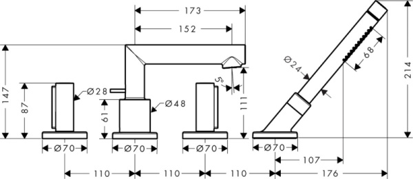 Смеситель для ванны Axor Uno 45444820