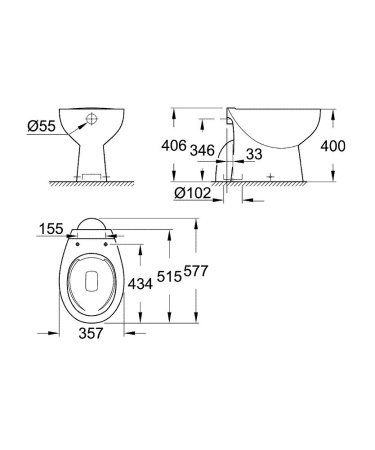 Унитаз приставной безободковый GROHE Bau Ceramic 39431 000 (39431000)