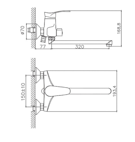 Смеситель для ванны Cron CN2201 Смеситель для ванны Cron CN2201