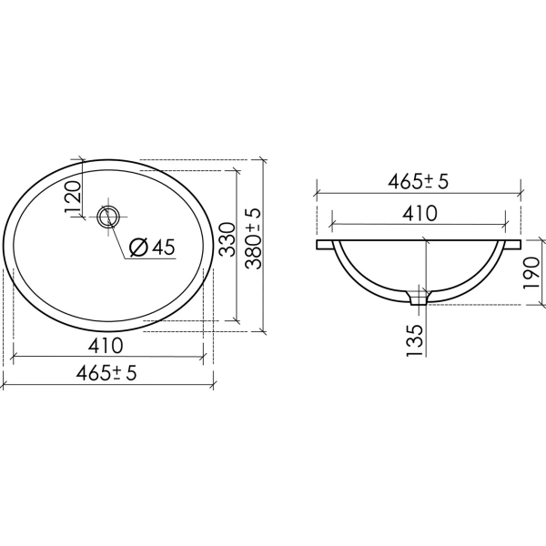 Раковина встраиваемая снизу (46,5х38) Ceramica Nova Era CN15005