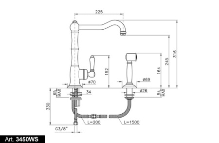 Смеситель Nicolazzi Cucina 3450WSDB76C