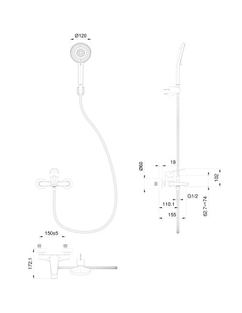Смеситель для ванны с душем WONZON & WOGHAND, хром WW-A30891-CR