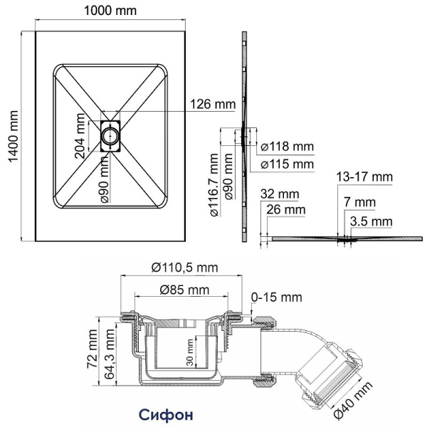 Душевой поддон WasserKRAFT Main 140x100 41T37
