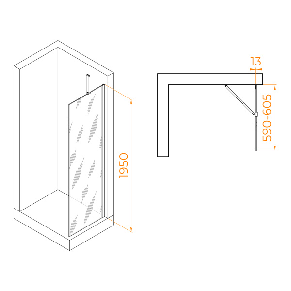 Душевая перегородка 70 см RGW WA-110 Walk In 351011007-11 прозрачное