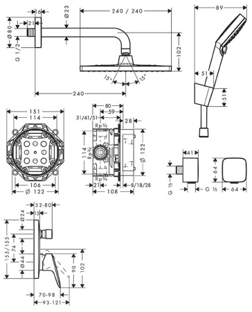 Душевой комплект Hansgrohe Crometta E 240 1jet 27957000