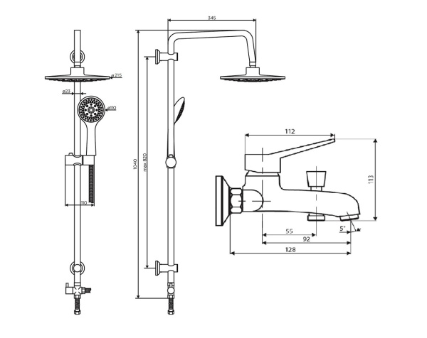 Душевая система с изливом Dorff Norma D0711040 Душевая система с изливом Dorff Norma D0711040