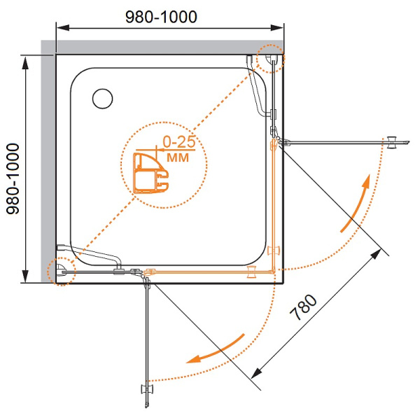 Душевой уголок (100х100) CEZARES VERONA VERONA-W-A-2-100-C-Cr