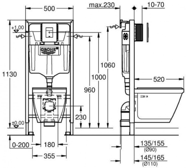 Инсталляция для подвесного унитаза GROHE Solido 39468000