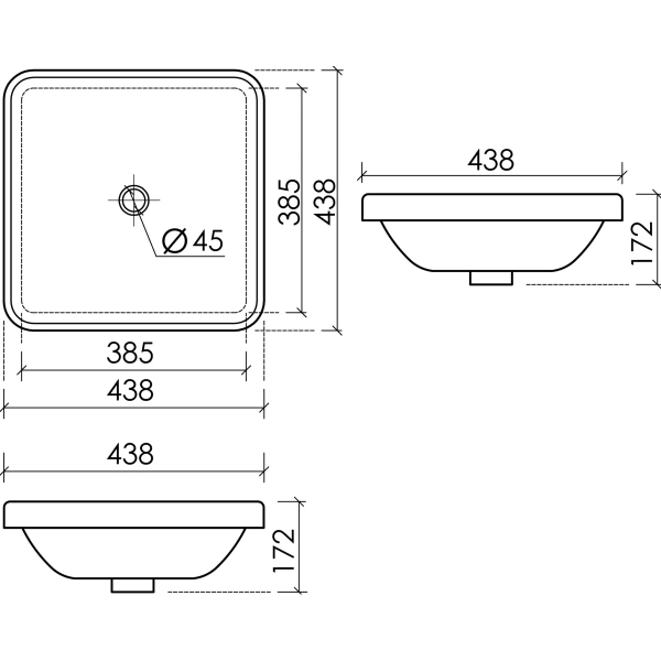 Раковина встраиваемая сверху (43,8x43,8) Ceramica Nova ELEMENT CN6077