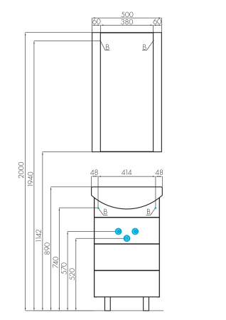 Тумба с раковиной Акватон Ария 50 Н 1A1402K0AA010