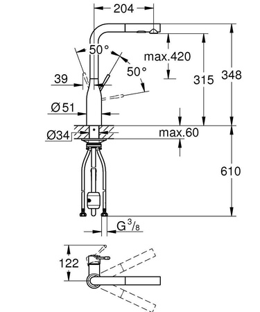 Смеситель для мойки выдвижной L-излив Essence Grohe 30504KF0 (черный матовый)