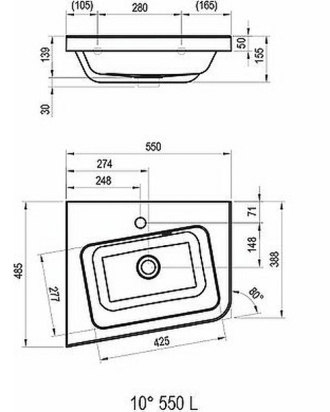 Раковина подвесная Ravak 10° L XJIL1155000