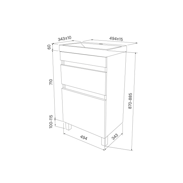 Тумба с умывальником IDDIS напольная с ящиками, белая, 50 см, Zodiac. Подходит ум. 3505000i28 (ZOD5CBFi95K)