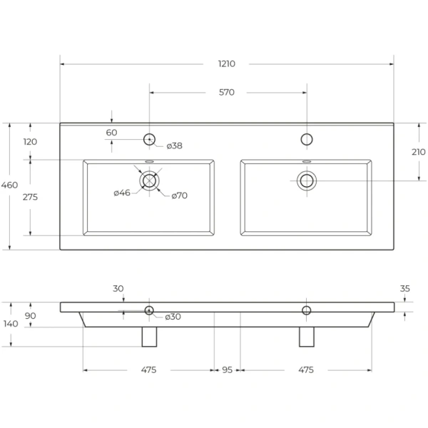 Керамическая раковина с двумя чашами CEZARES CZR-8070-120-2