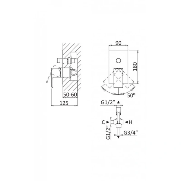 Смеситель для ванны Cezares Porta PORTA-VDIM-SR Смеситель для ванны Cezares Porta PORTA-VDIM-SR