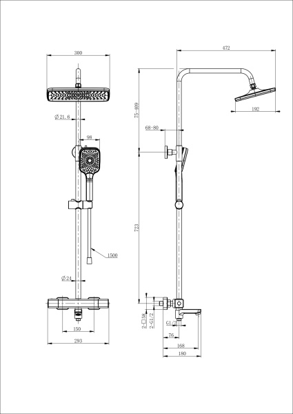 Душевая система с термостатом WONZON & WOGHAND STAY 2, брашированное золото WW-B3016-T1-BG