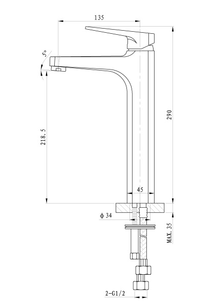 Смеситель для раковины высокий WONZON & WOGHAND ATHENS, хром WW-081102-CR