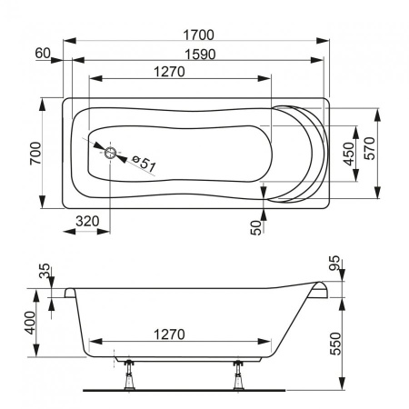 Акриловая ванна Vagnerplast Penelope (170x70) VPBA177PEN2E-04