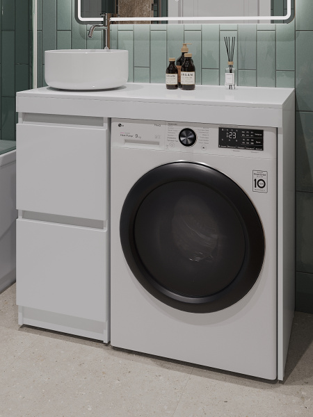 Тумба напольная под стиральную машину с раковиной Orange Sistema STM-100TUW+B07-345W белый