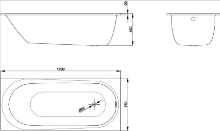 Стальная ванна (170x75) BETTE Comodo 1250-000 PLUS с шумоизоляцией и антигрязевым покрытием