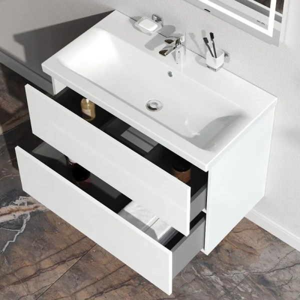 Тумба с раковиной 80 см Am.Pm Gem M90-FHX0802WG-WCC0802WG белый глянец