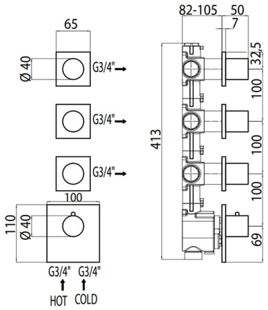 Термостат для ванны на 3-6 потребителя Bossini Outlets Z031205.030 хром