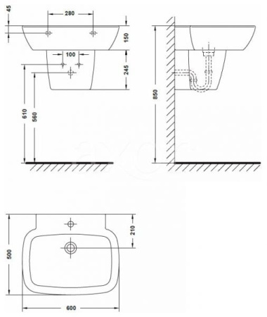 Полупьедестал для раковины GALA Universal + крепеж 11432