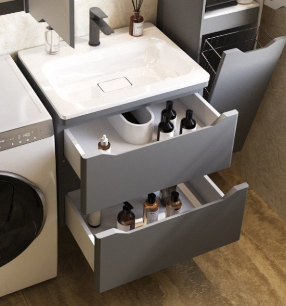 Тумба под раковину Style Line Марелла 60 Люкс Plus СС-00002406 серый матовый